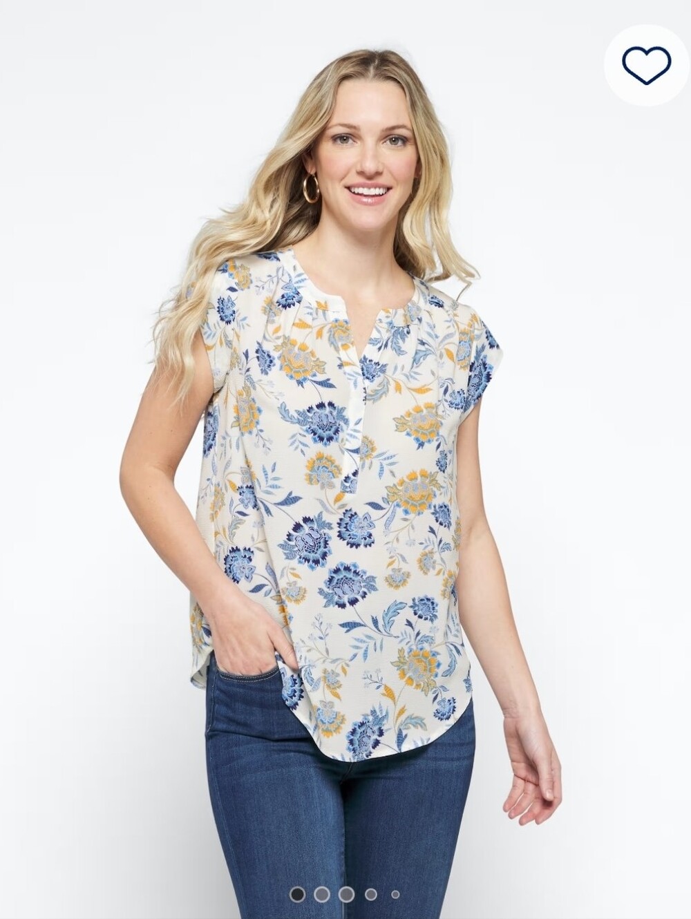 41 Hawthorn Cream Blouse with Blue & Yellow Floral Pattern